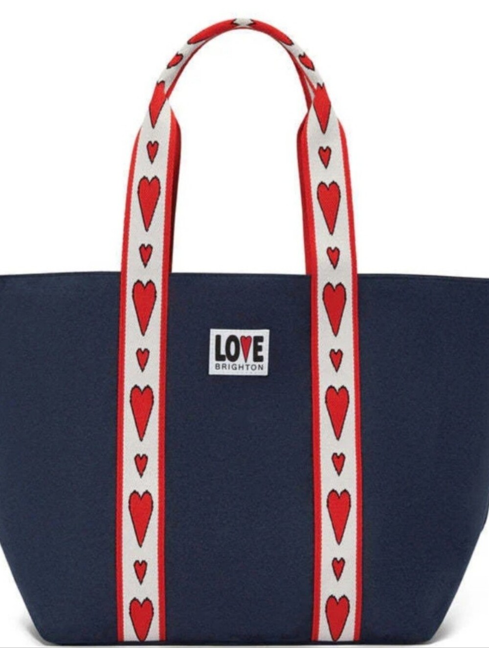 Brighton Navy Tote with Red Heart-Print Straps